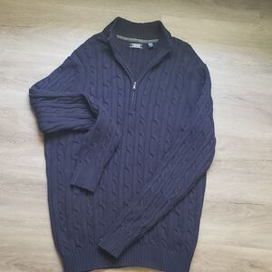 Mens IZOD Quarter Zip Navy Sweater Large